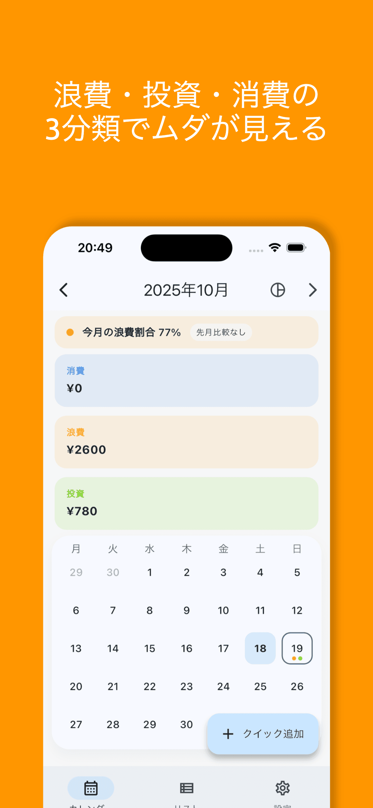 家計簿のダッシュボード画面
